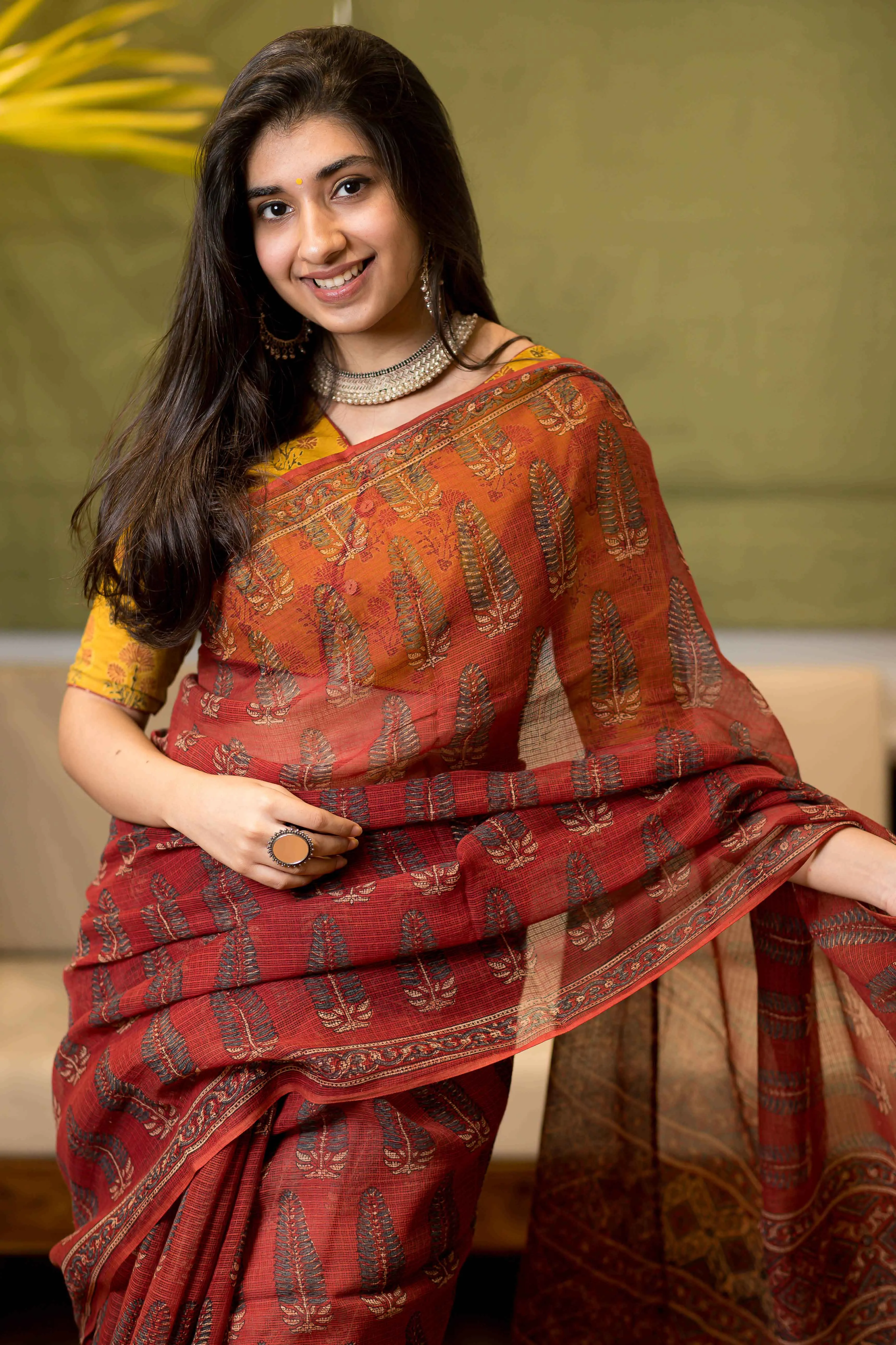 Ajrakh Natural Dyed Kota Doria Saree