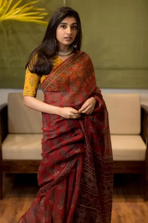 Ajrakh Natural Dyed Kota Doria Saree