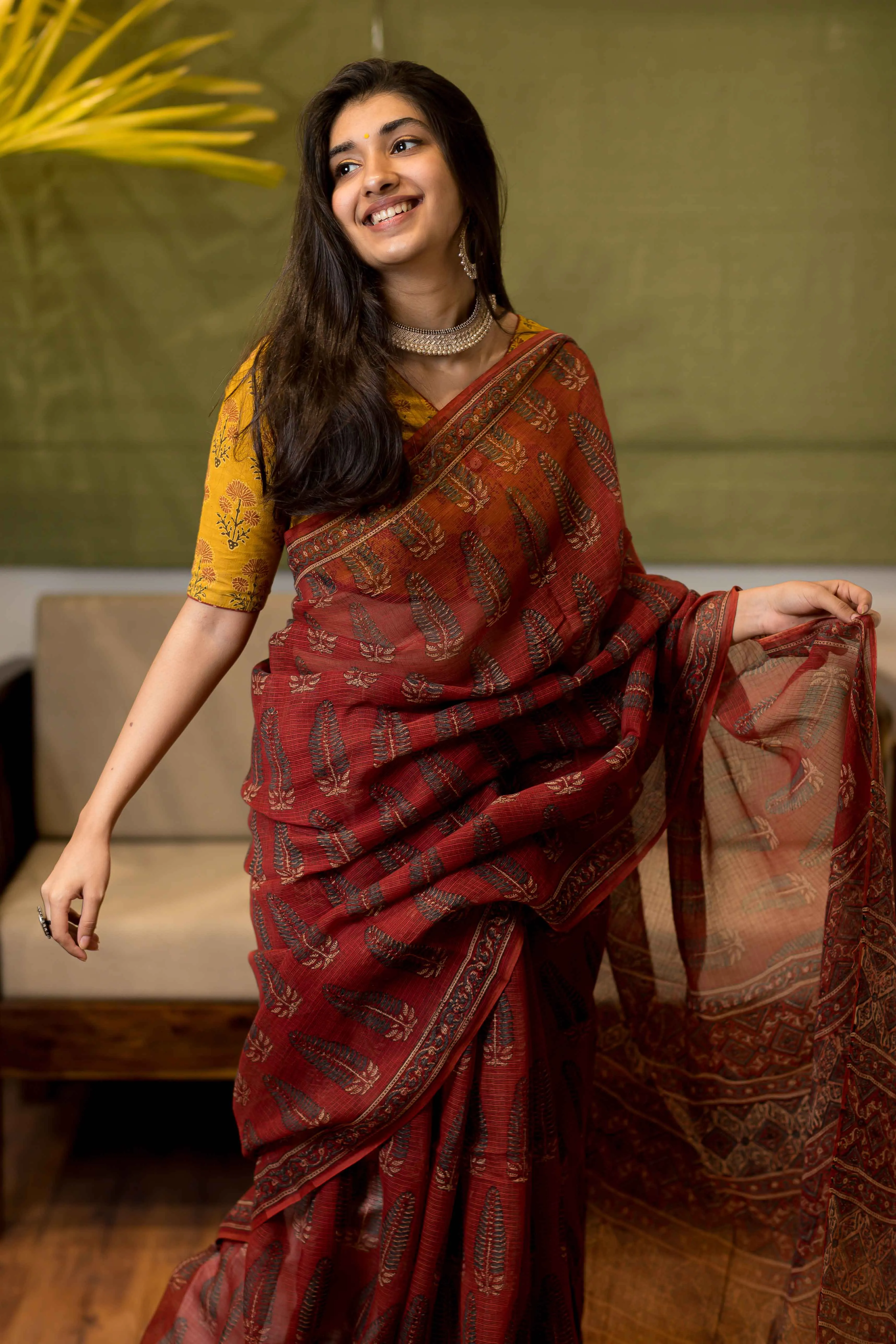 Ajrakh Natural Dyed Kota Doria Saree