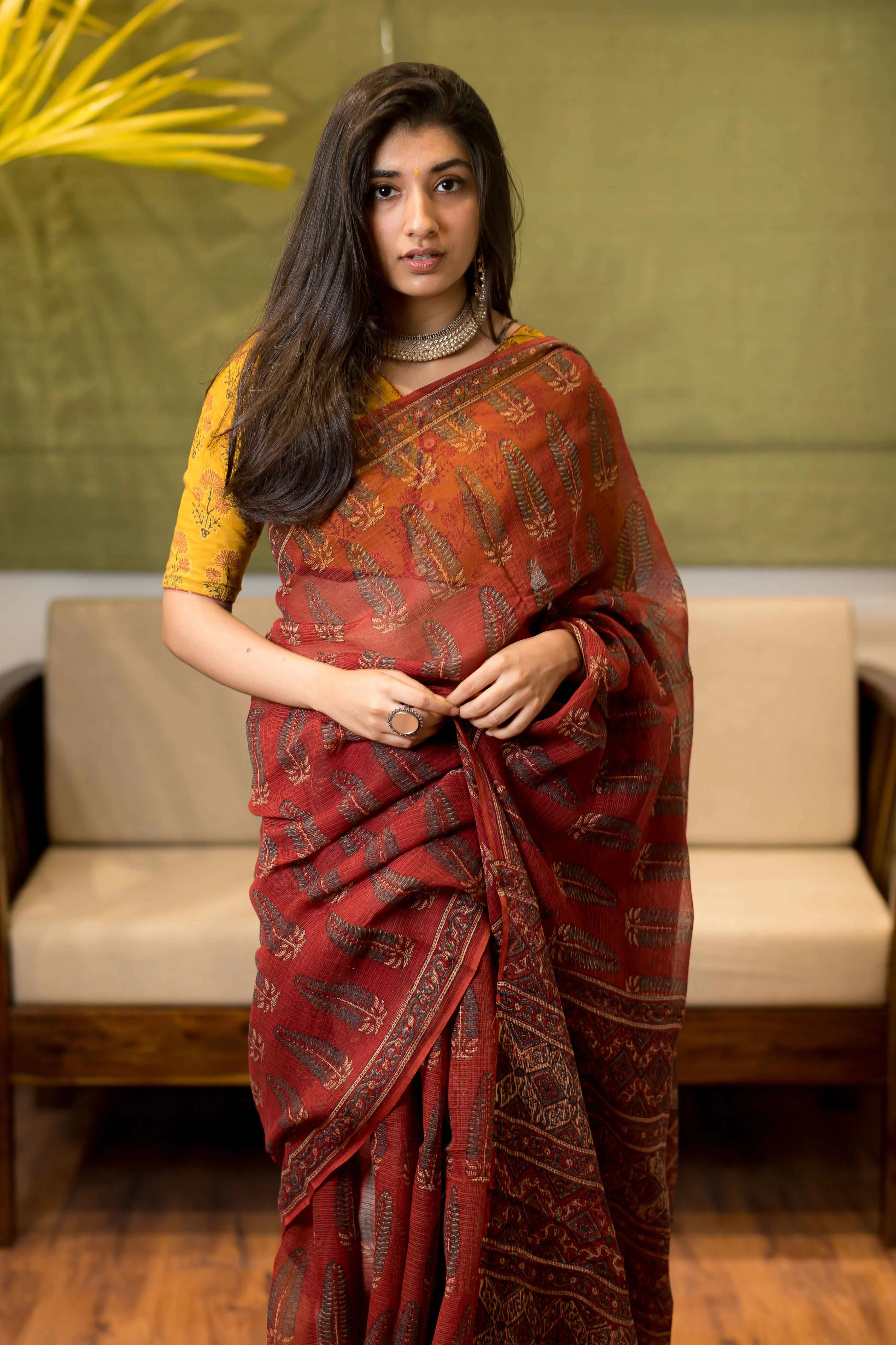 Ajrakh Natural Dyed Kota Doria Saree