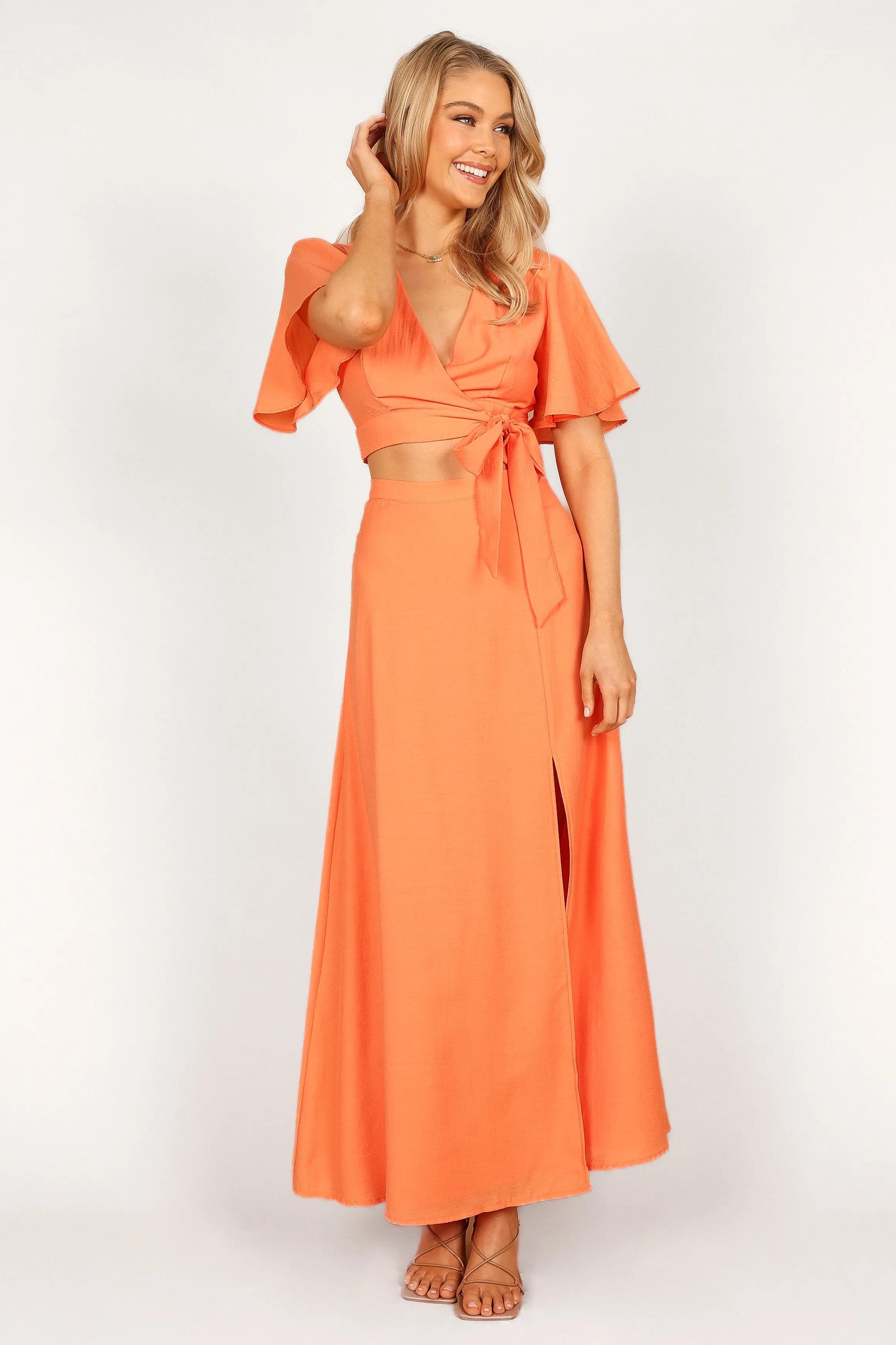 Alaia Wrap Skirt Two Piece Set - Orange Sorbet