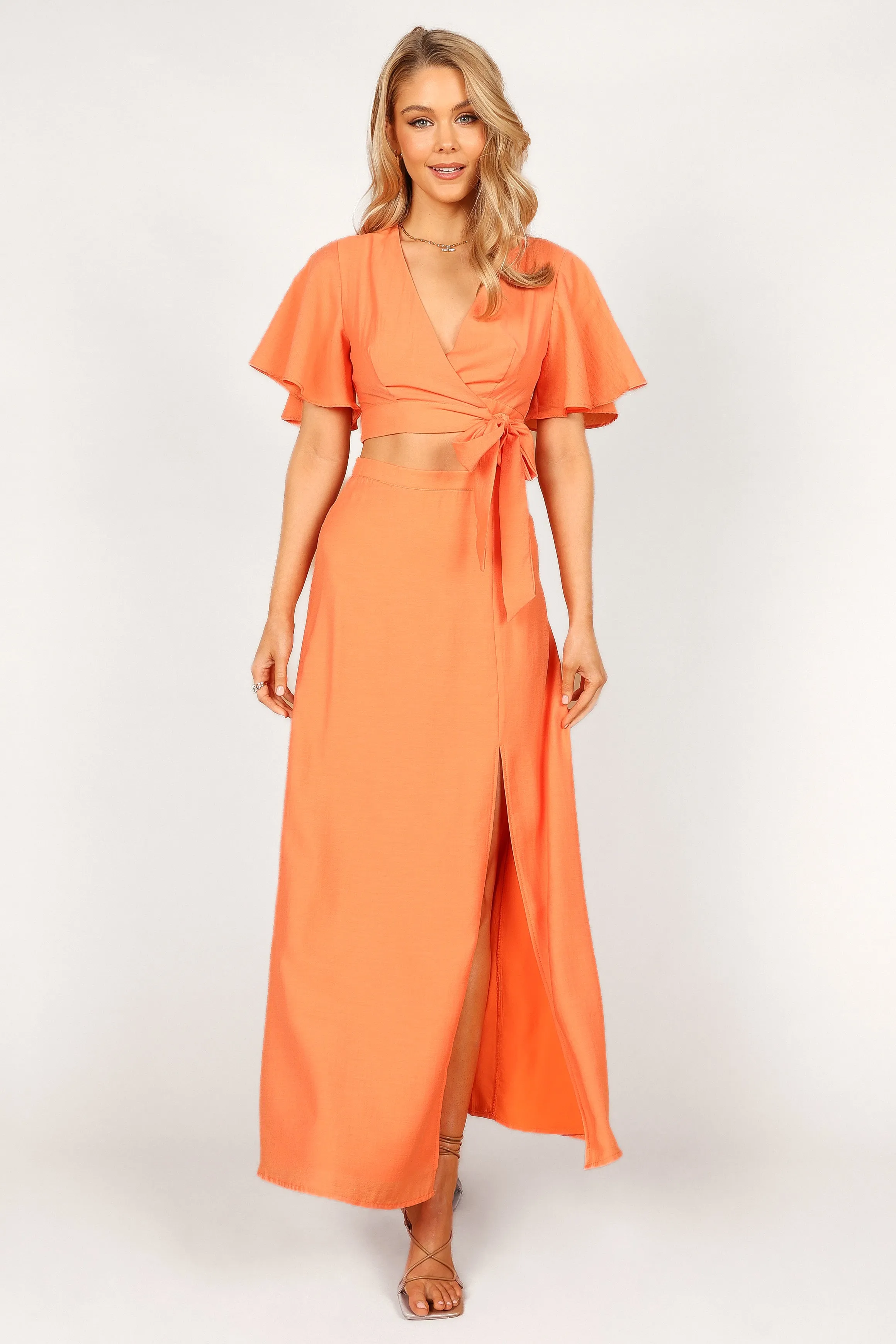 Alaia Wrap Skirt Two Piece Set - Orange Sorbet