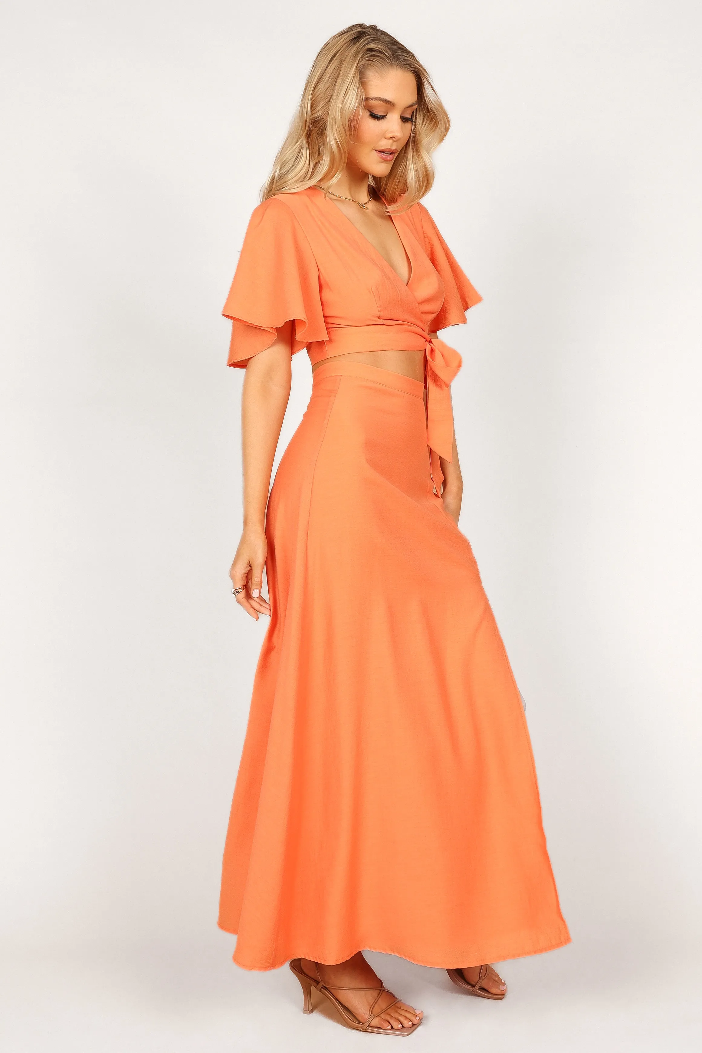 Alaia Wrap Skirt Two Piece Set - Orange Sorbet