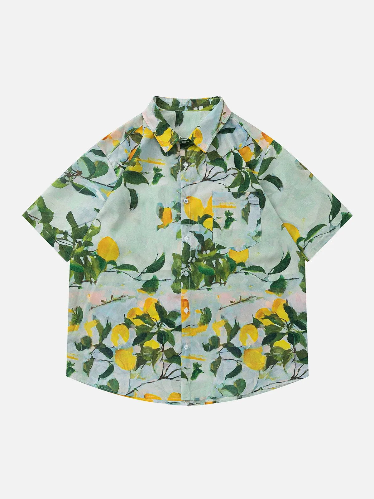 AlanBalen® - All-over Print Botanical Print Short Sleeve Shirts