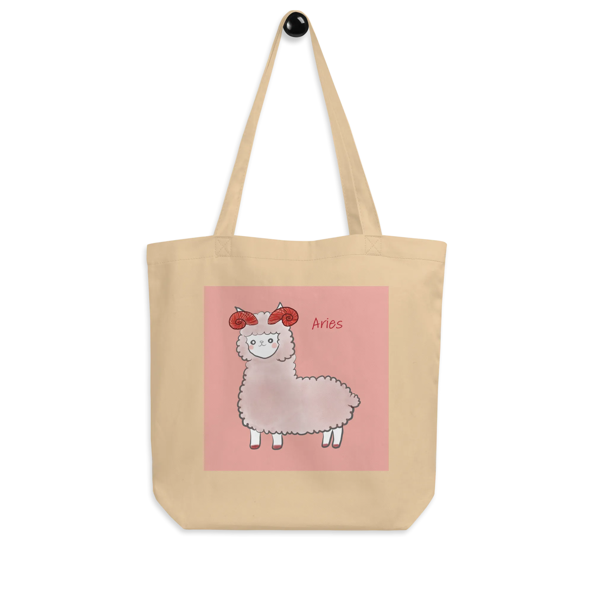 Astrology Tote Bag with Alpaca Zodiac Sign Aries Organic Cotton Birthday Gift