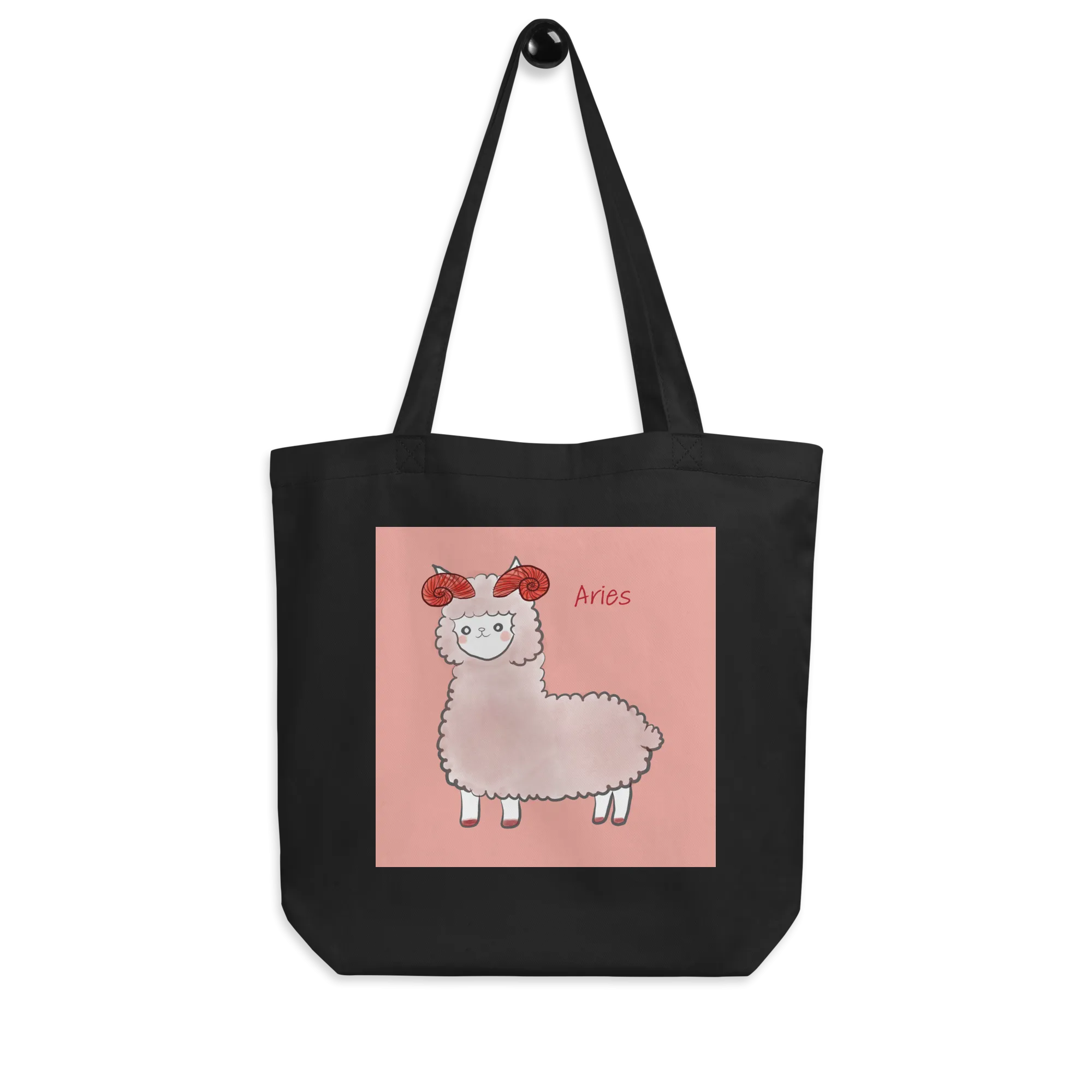 Astrology Tote Bag with Alpaca Zodiac Sign Aries Organic Cotton Birthday Gift