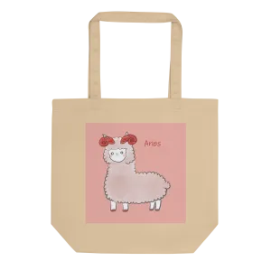 Astrology Tote Bag with Alpaca Zodiac Sign Aries Organic Cotton Birthday Gift