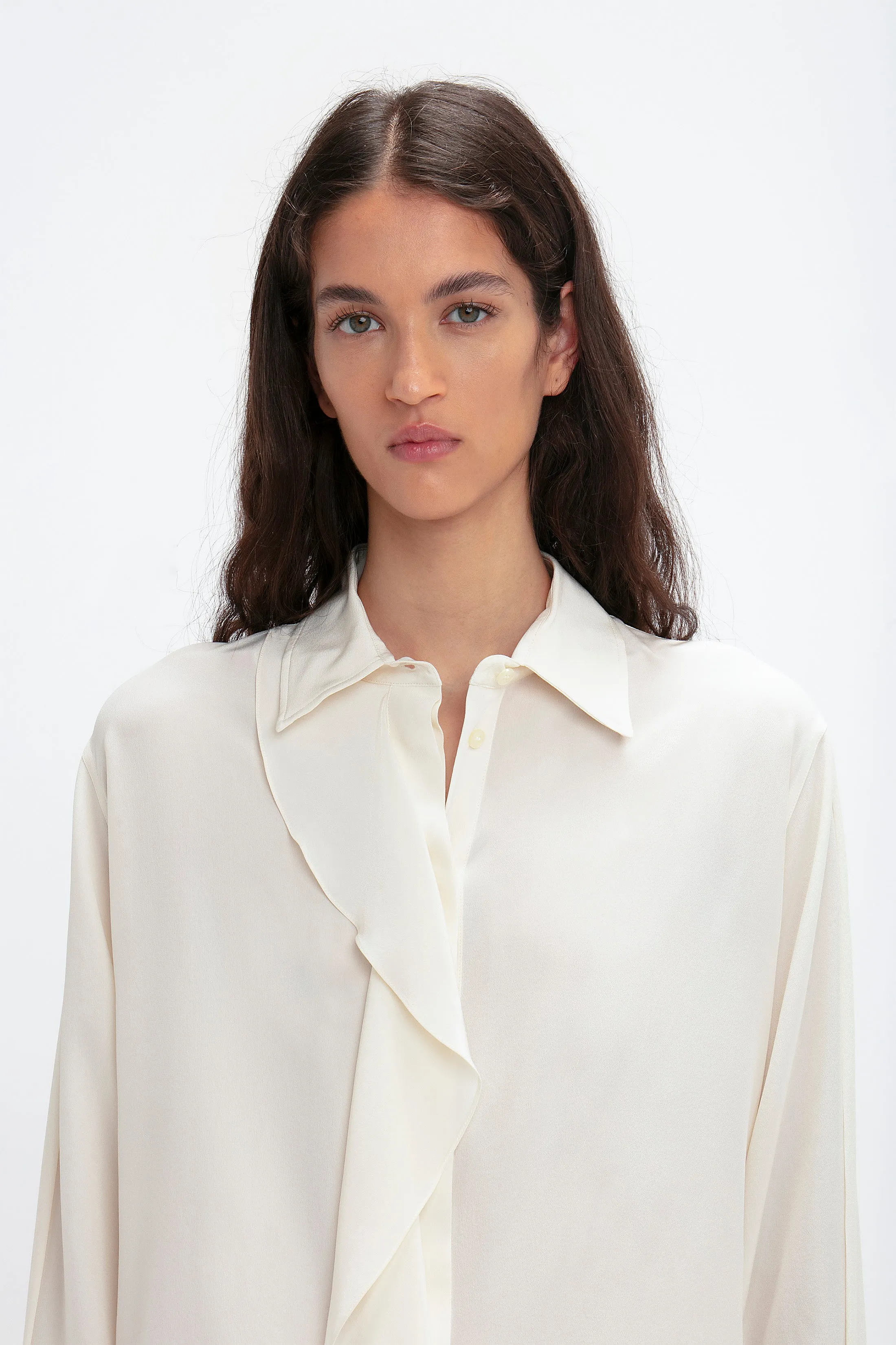 Asymmetric Ruffle Blouse In Ivory