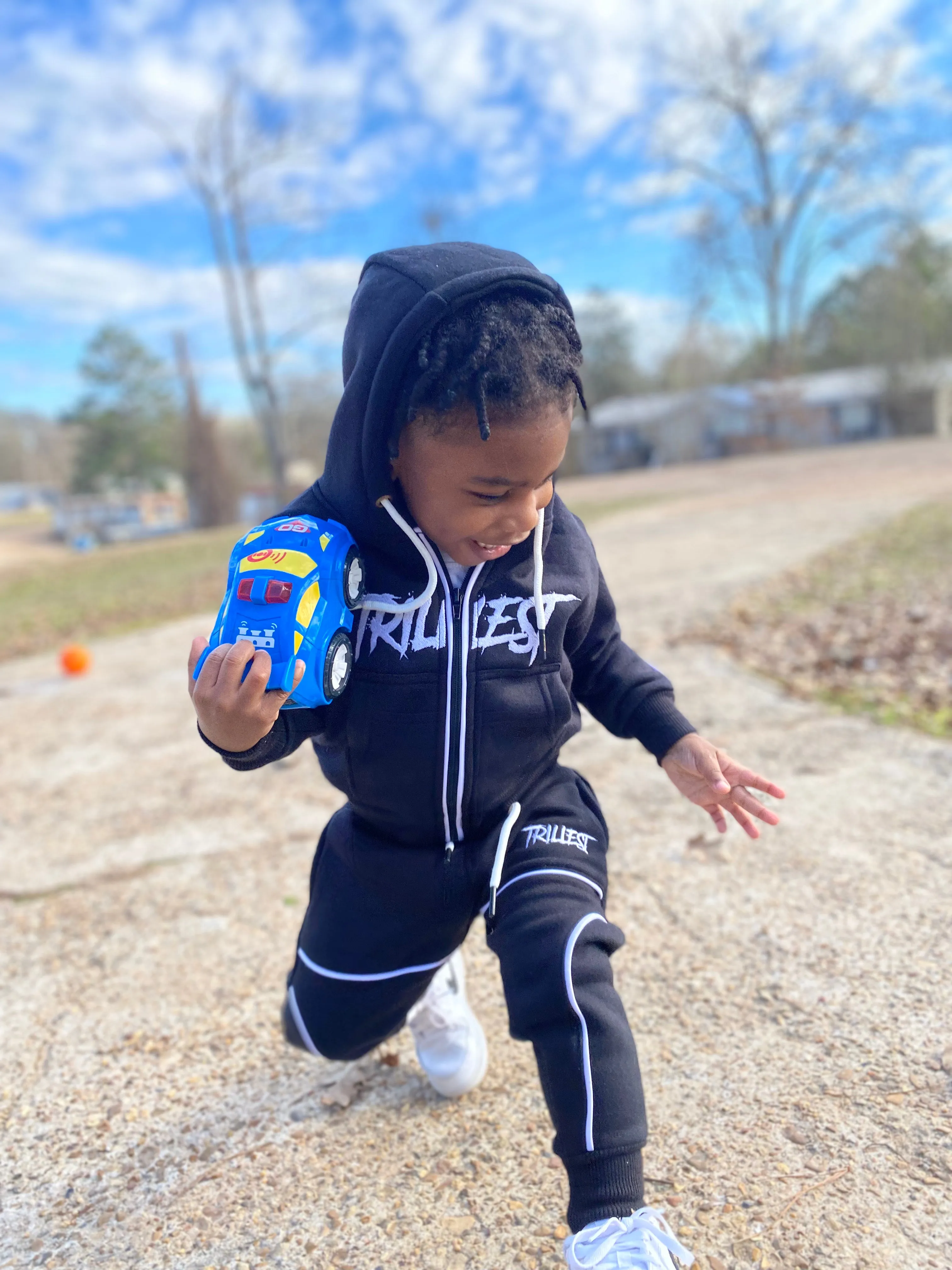 Black Big Kids Zip Up Hoodie Set