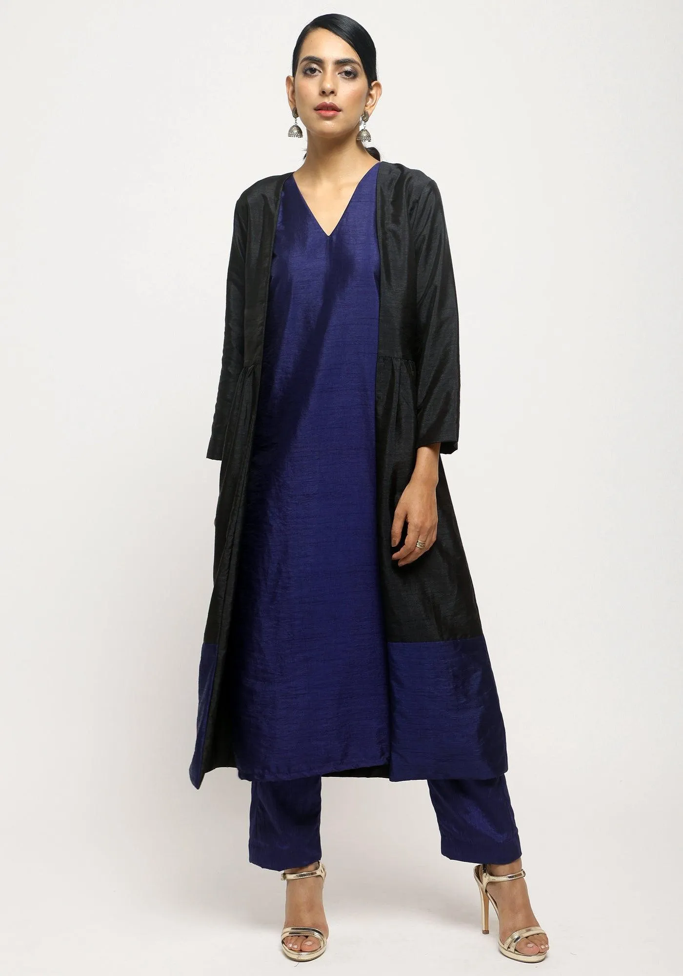 Black Blue Jacket Kurta Set