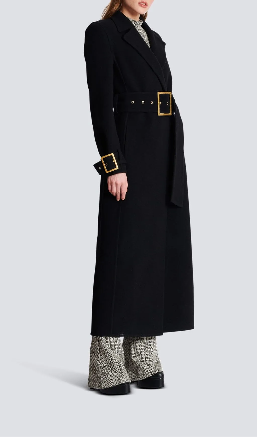 BLACK LONG COAT WITH BELT