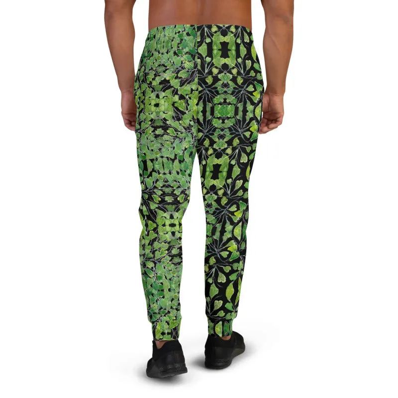 Black Maidenhair Green Men's Joggers, Best Designer Sweatpants with Pockets-Made in EU