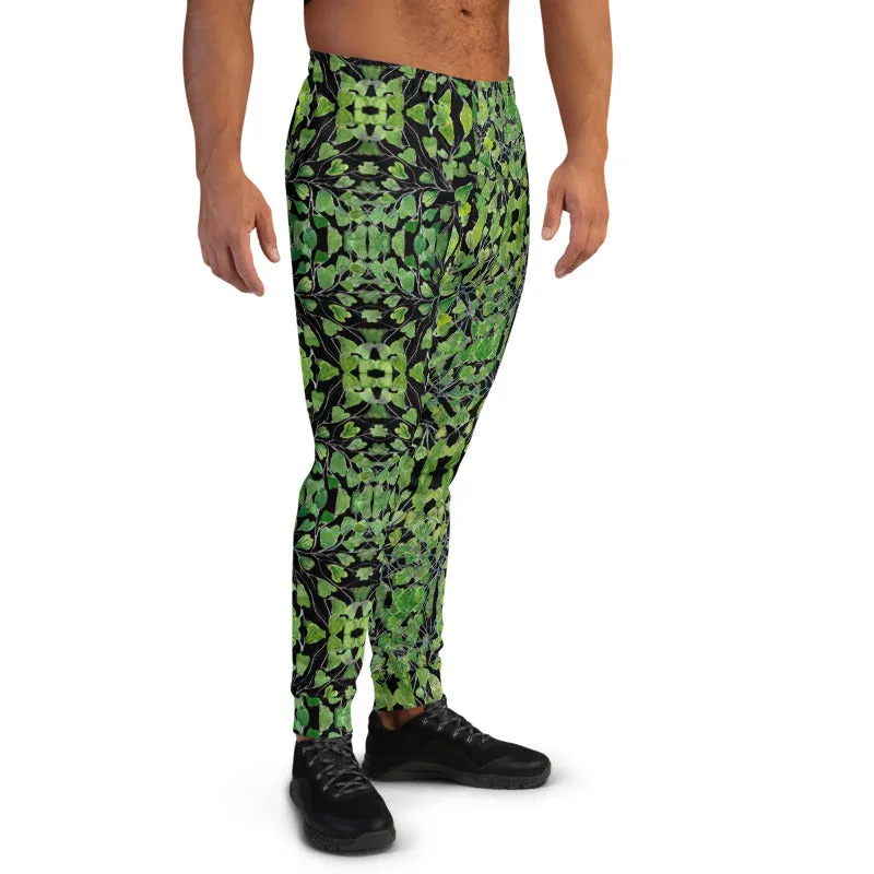 Black Maidenhair Green Men's Joggers, Best Designer Sweatpants with Pockets-Made in EU