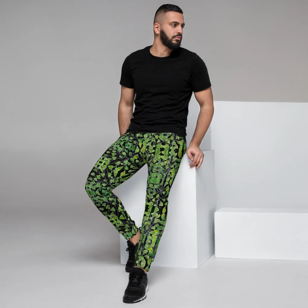 Black Maidenhair Green Men's Joggers, Best Designer Sweatpants with Pockets-Made in EU