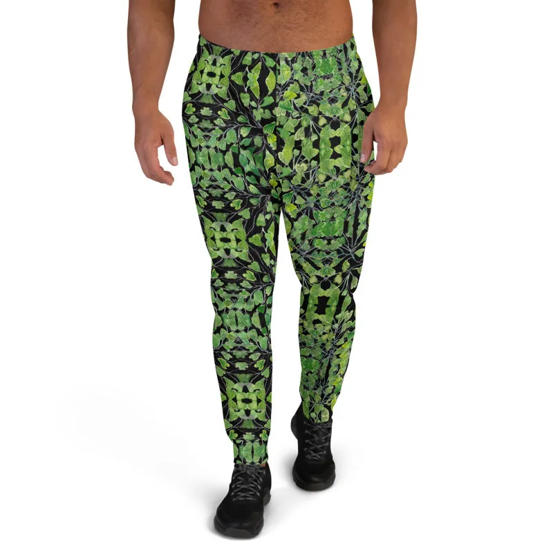 Black Maidenhair Green Men's Joggers, Best Designer Sweatpants with Pockets-Made in EU