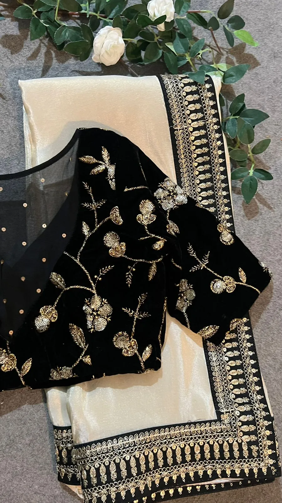 Black velvet netted hand work blouse (only blouse)