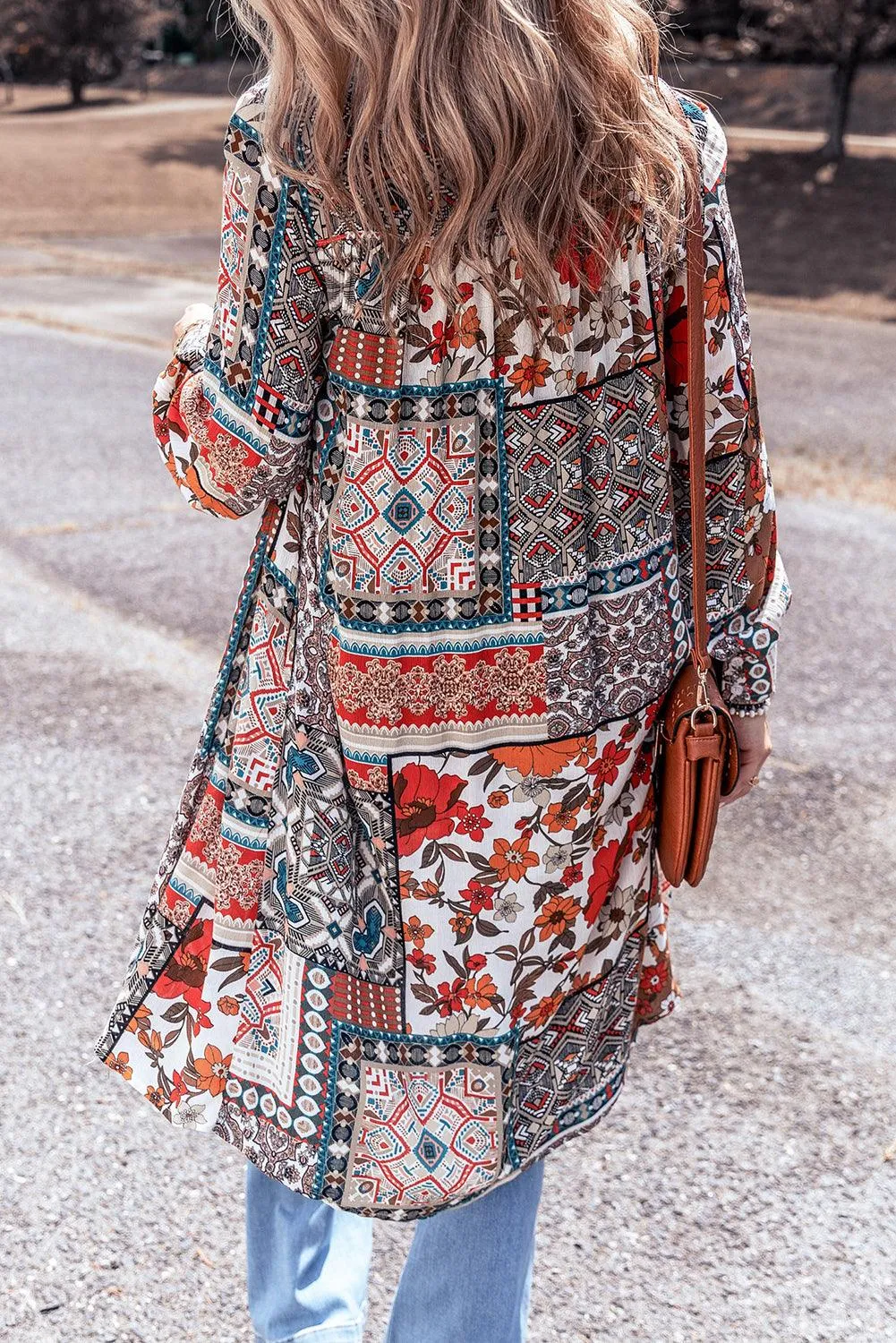 Boho Mix Print Long Kimono Cardigan for Women