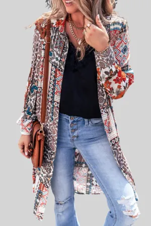 Boho Mix Print Long Kimono Cardigan for Women