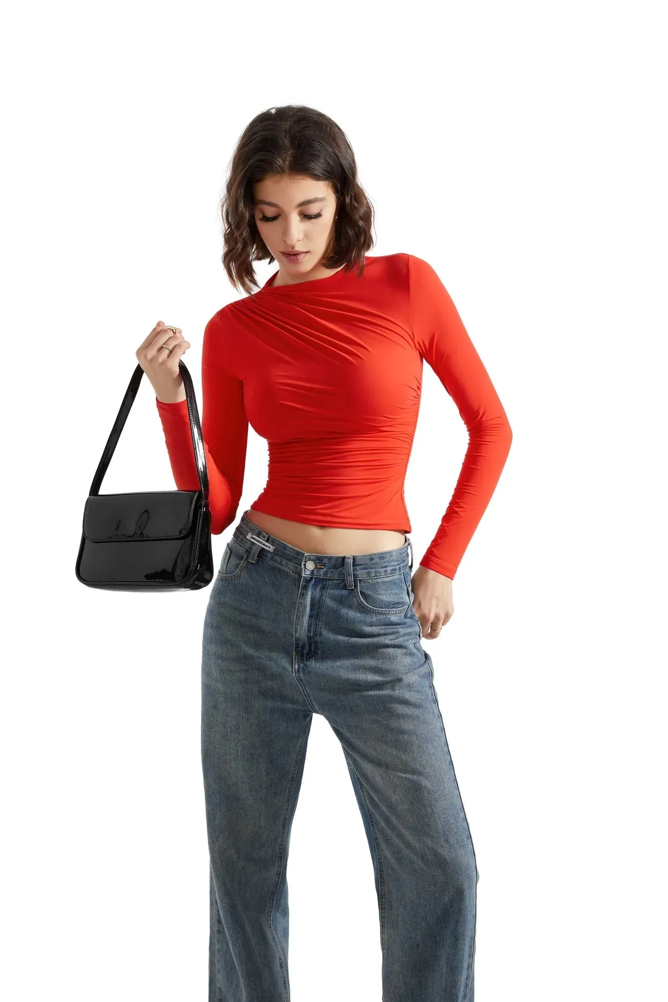 Buttery Soft Ruched Neck Shirt - Long Sleeve