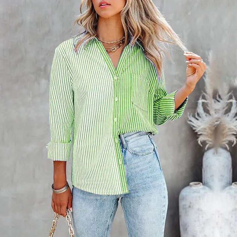 Button Down Vertical Striped Shirt with Breast Pockets