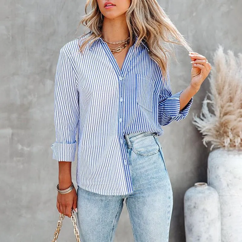 Button Down Vertical Striped Shirt with Breast Pockets