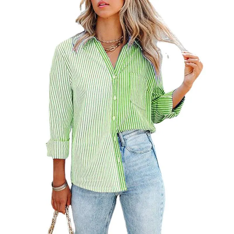 Button Down Vertical Striped Shirt with Breast Pockets