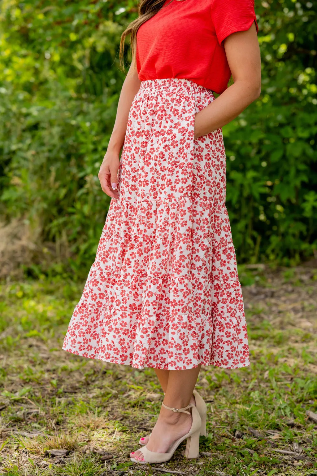 Cherry Blossoms Tiered Midi Skirt