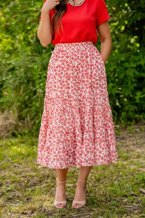 Cherry Blossoms Tiered Midi Skirt