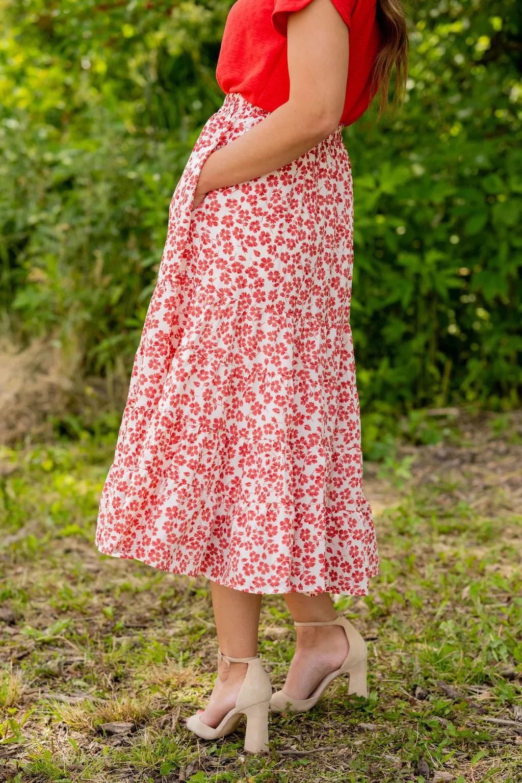 Cherry Blossoms Tiered Midi Skirt