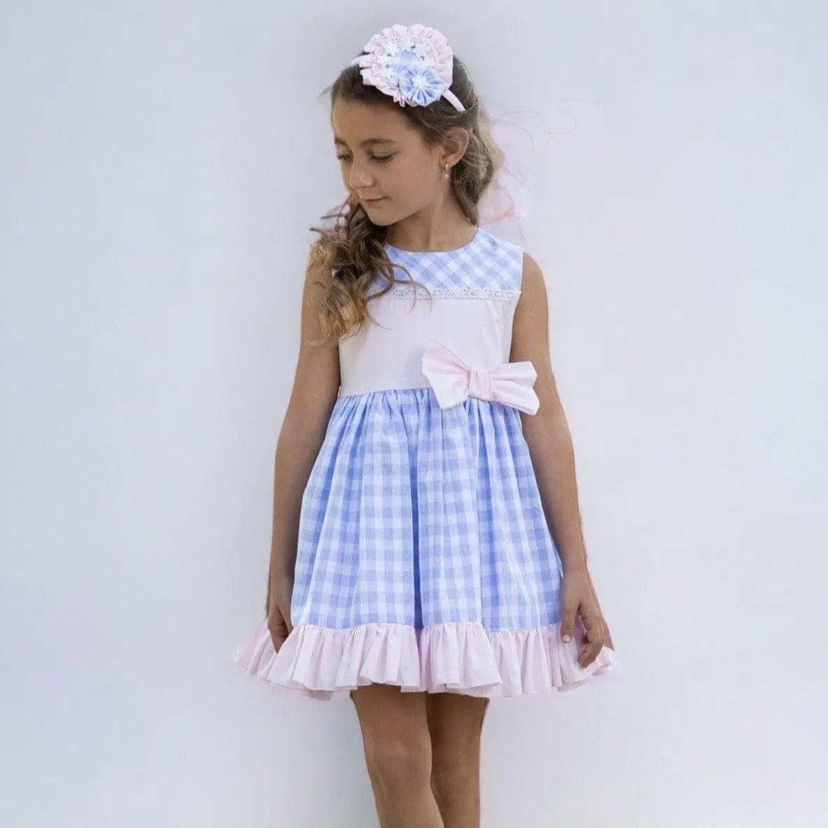 CLEARANCE SALE Abuela Tata - Girls Blue & Pink Check Dress