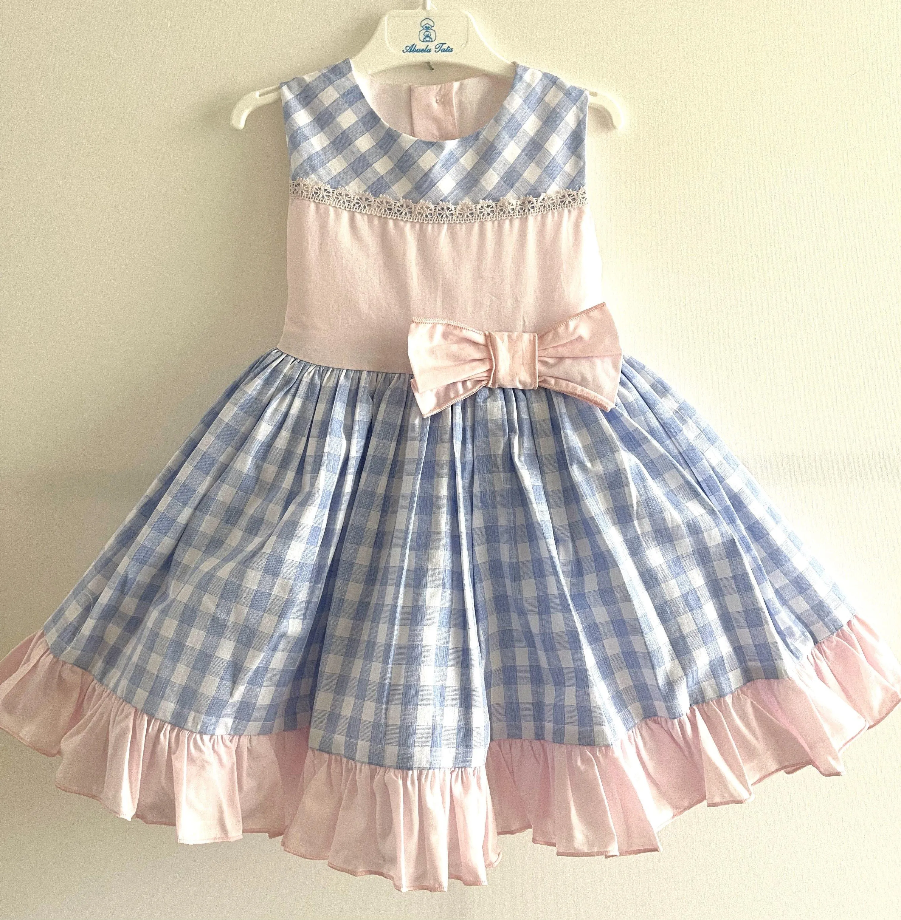 CLEARANCE SALE Abuela Tata - Girls Blue & Pink Check Dress