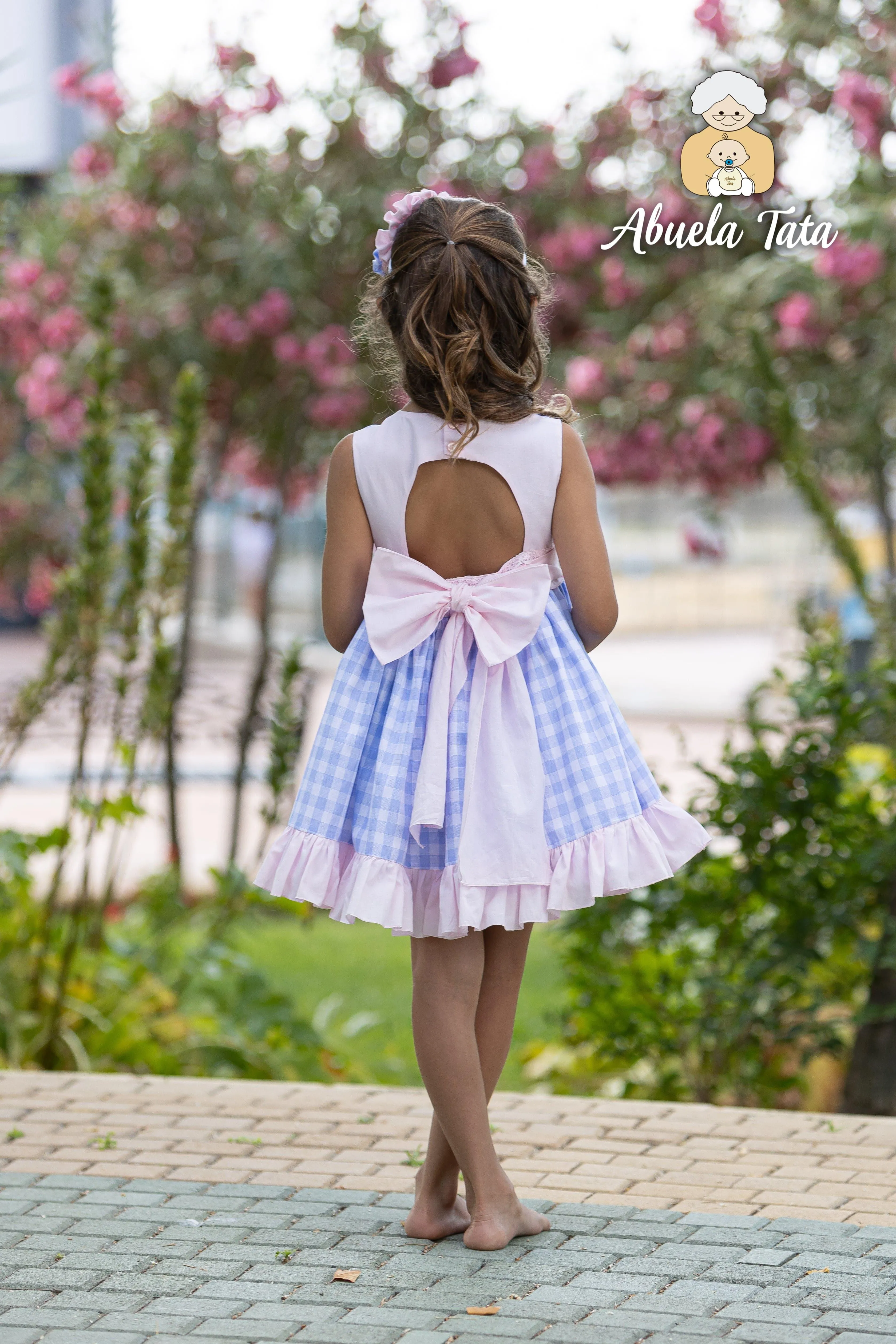 CLEARANCE SALE Abuela Tata - Girls Blue & Pink Check Dress