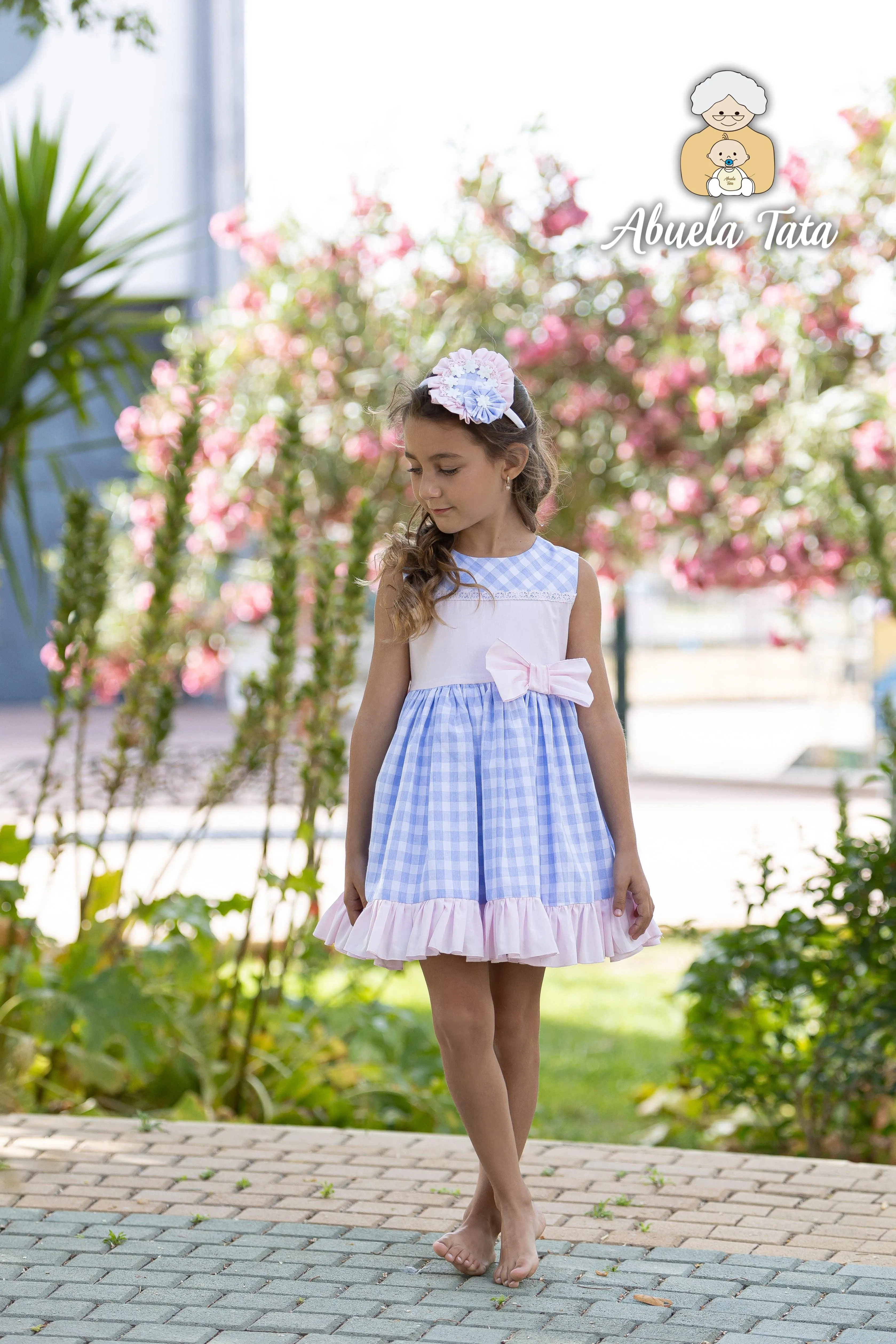 CLEARANCE SALE Abuela Tata - Girls Blue & Pink Check Dress