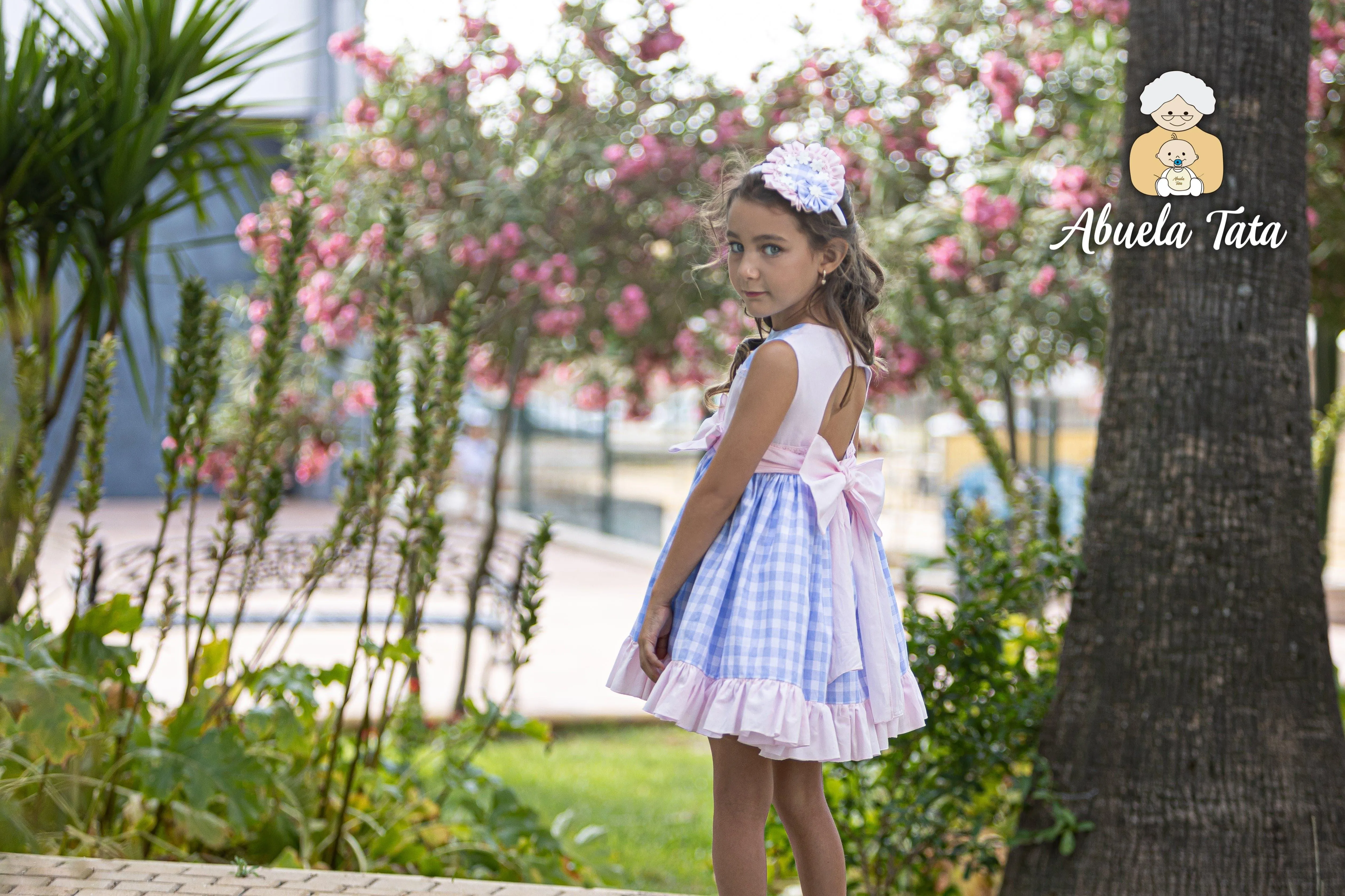 CLEARANCE SALE Abuela Tata - Girls Blue & Pink Check Dress