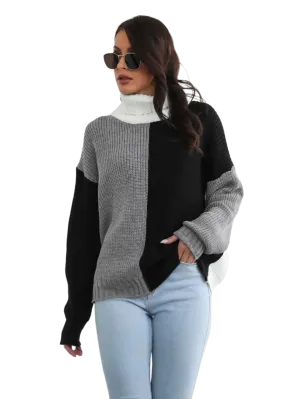 Contrast Turtleneck Long Sleeve Sweater