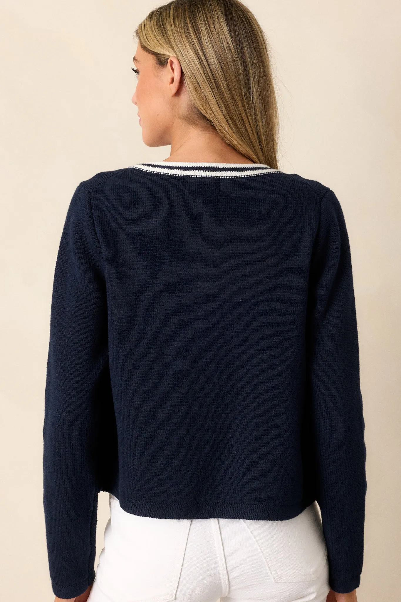 Cozy Meadow 100% Cotton Navy Long Sleeve Knit Cardigan