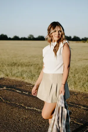 Cream Pleated Leather Skort