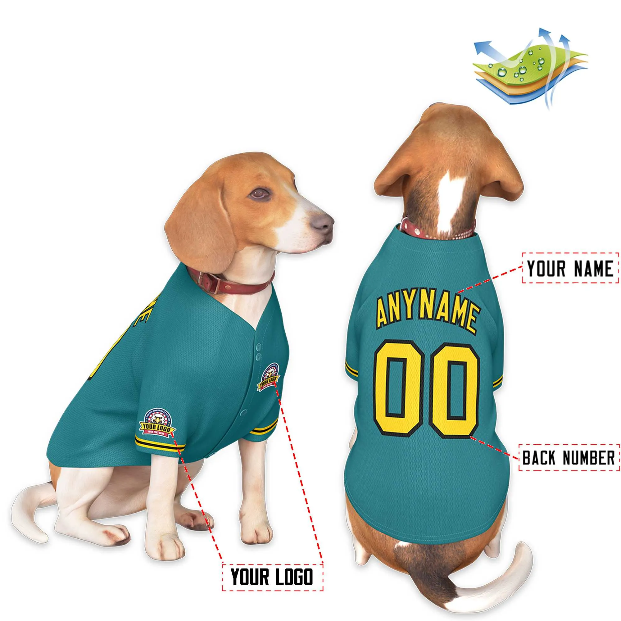 Custom Aqua Gold-Black Classic Style Dog Jersey