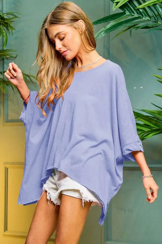 Davi & Dani Solid Round Neck Loose Fit Kimono Sleeve Sweater