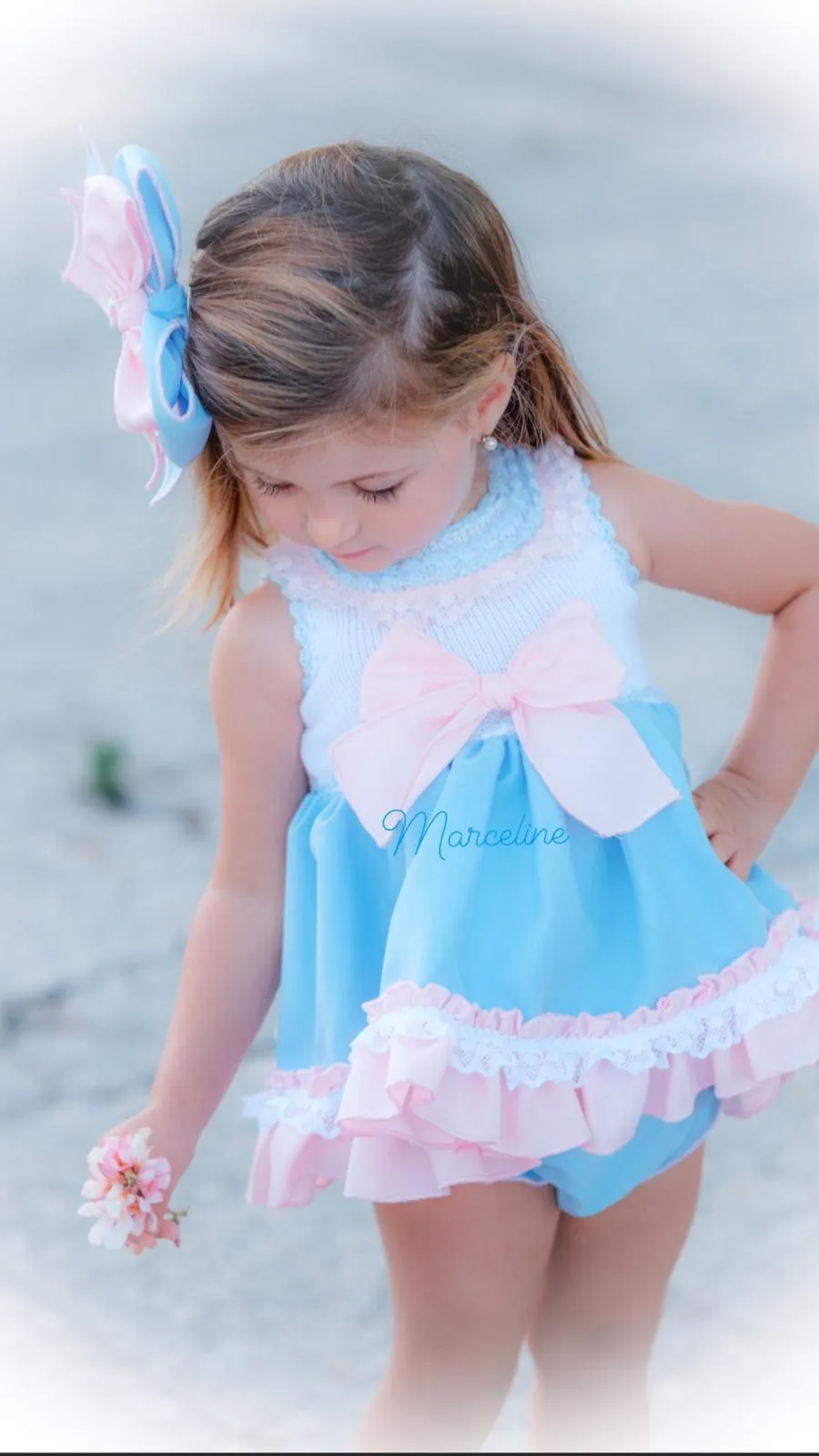 Ela Confeccion - Girls Blue & Pink Dress, Knickers & Hairpiece