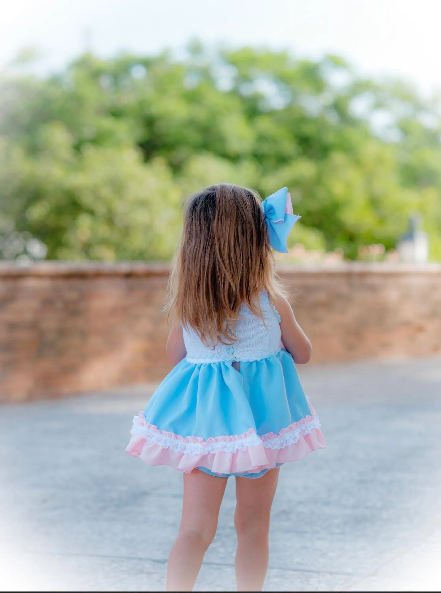 Ela Confeccion - Girls Blue & Pink Dress, Knickers & Hairpiece