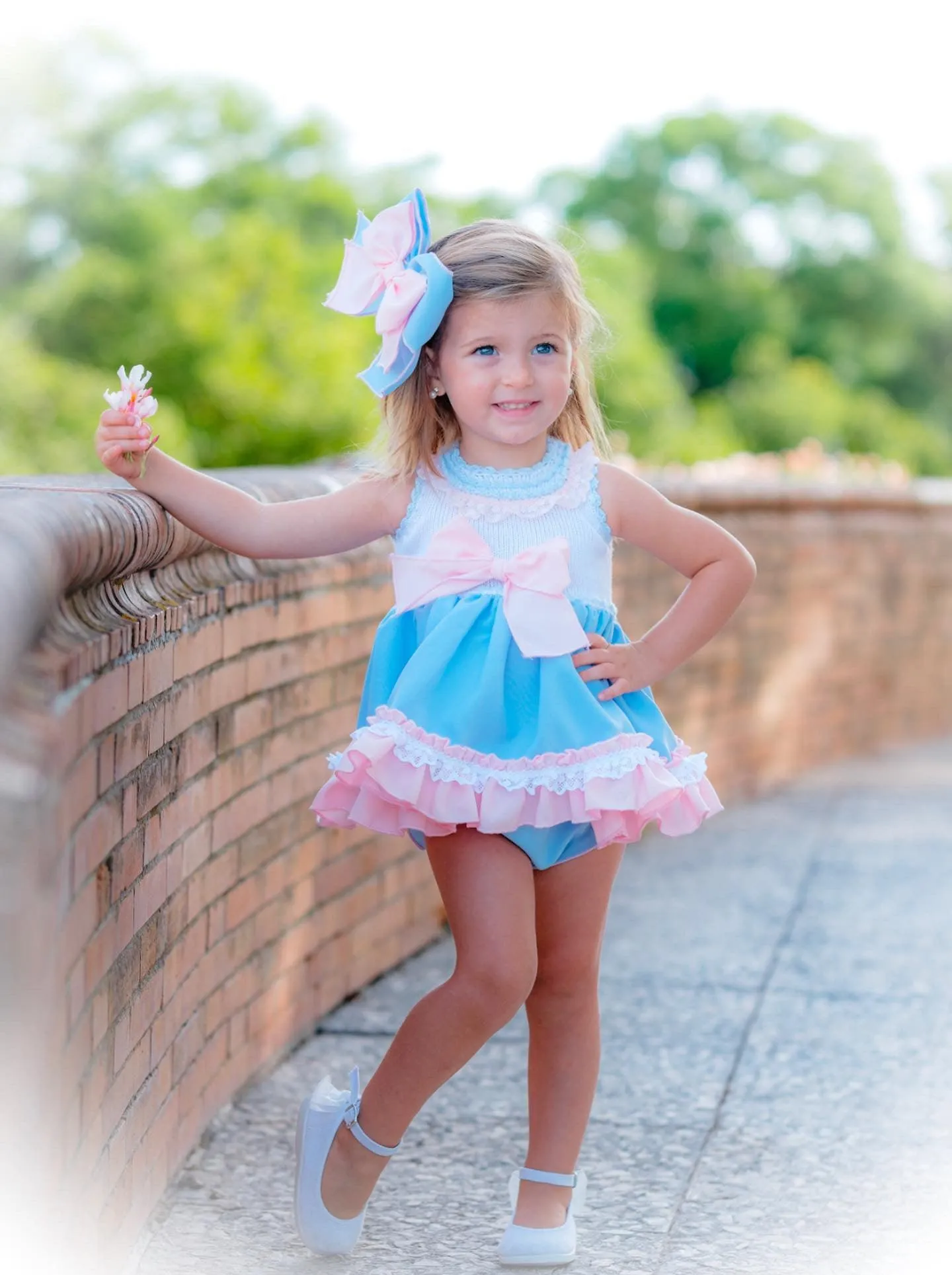 Ela Confeccion - Girls Blue & Pink Dress, Knickers & Hairpiece