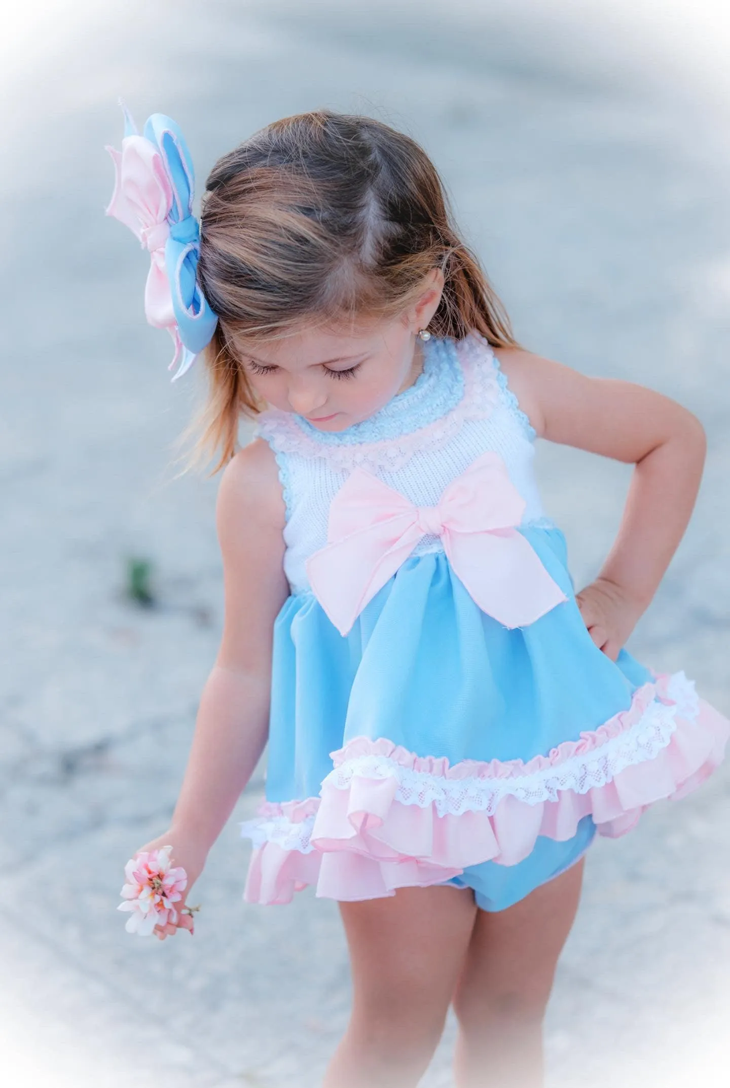 Ela Confeccion - Girls Blue & Pink Dress, Knickers & Hairpiece