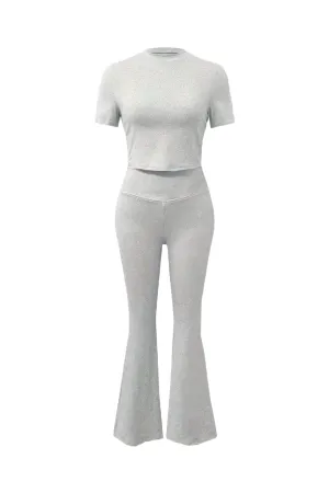 Elisa Short Sleeve Leggings Set (Heather Grey)