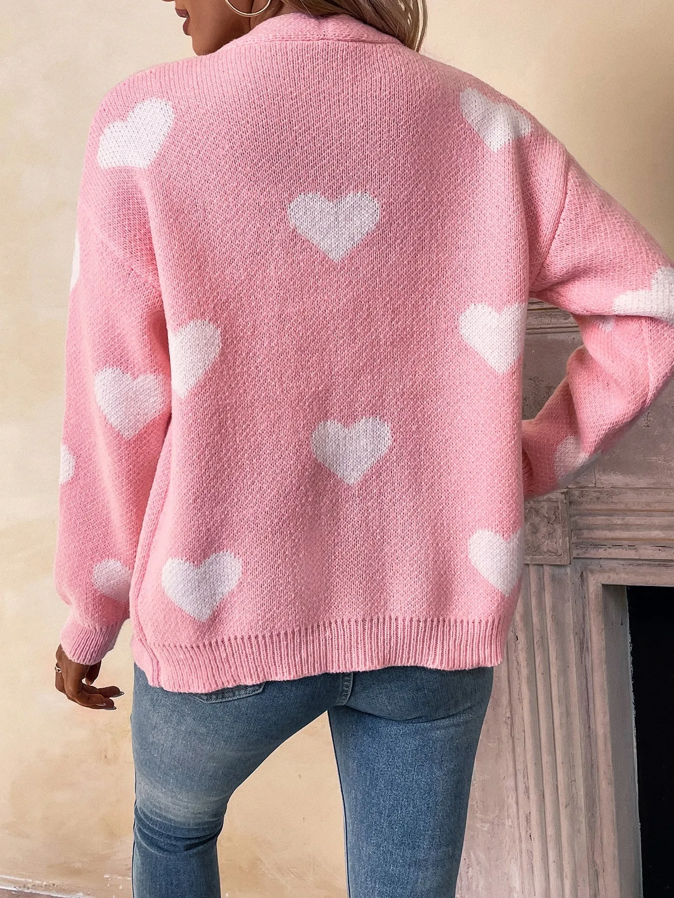 Essnce Heart Pattern Long Sleeve Cardigan