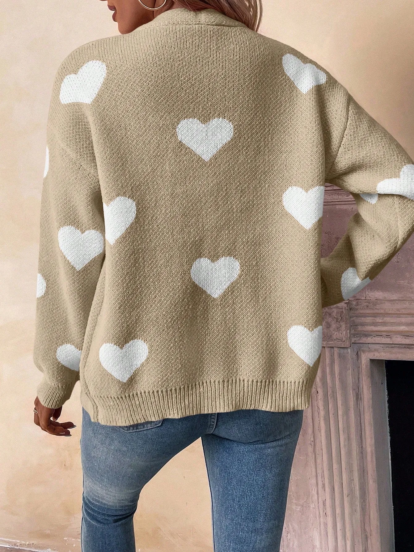 Essnce Heart Pattern Long Sleeve Cardigan