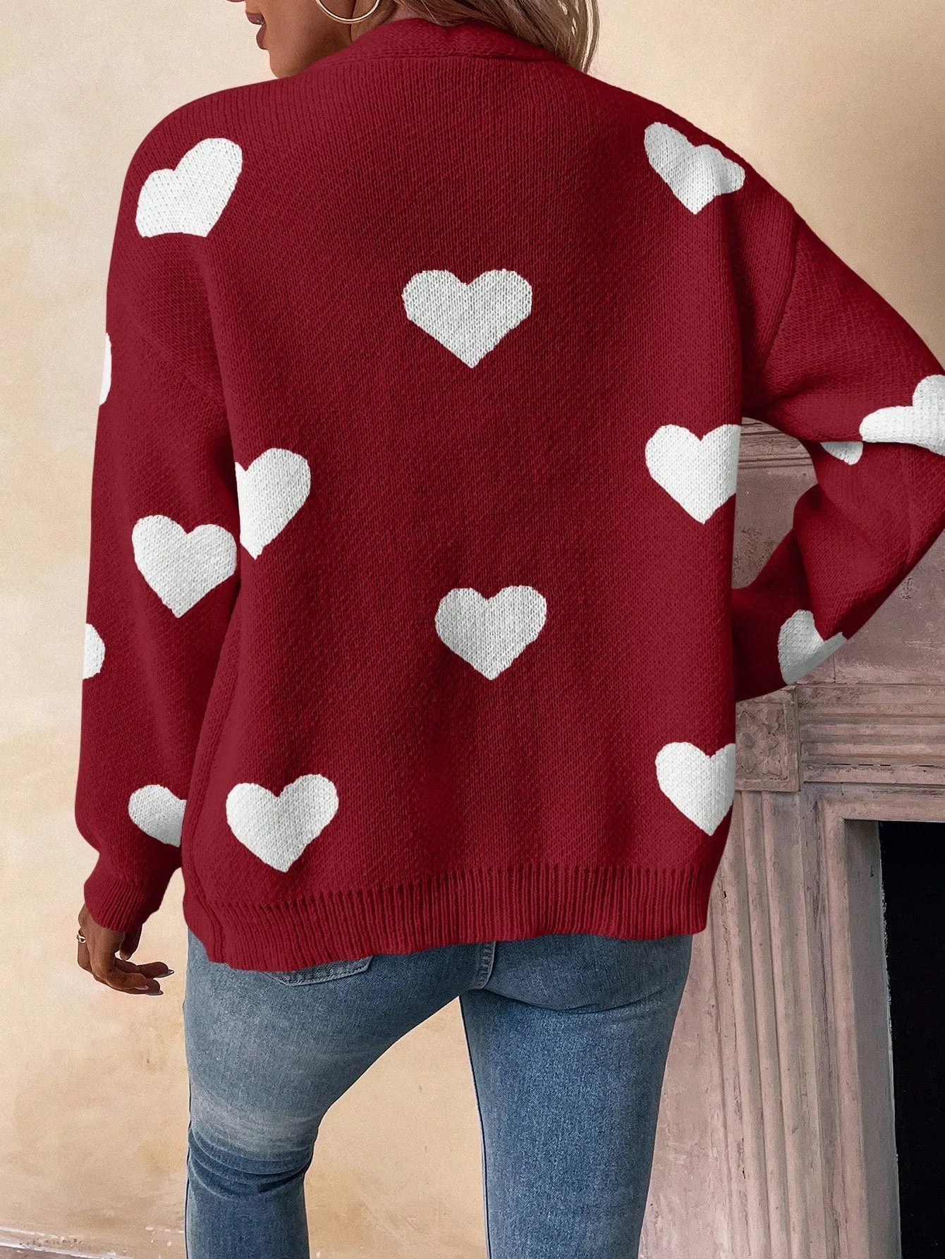 Essnce Heart Pattern Long Sleeve Cardigan