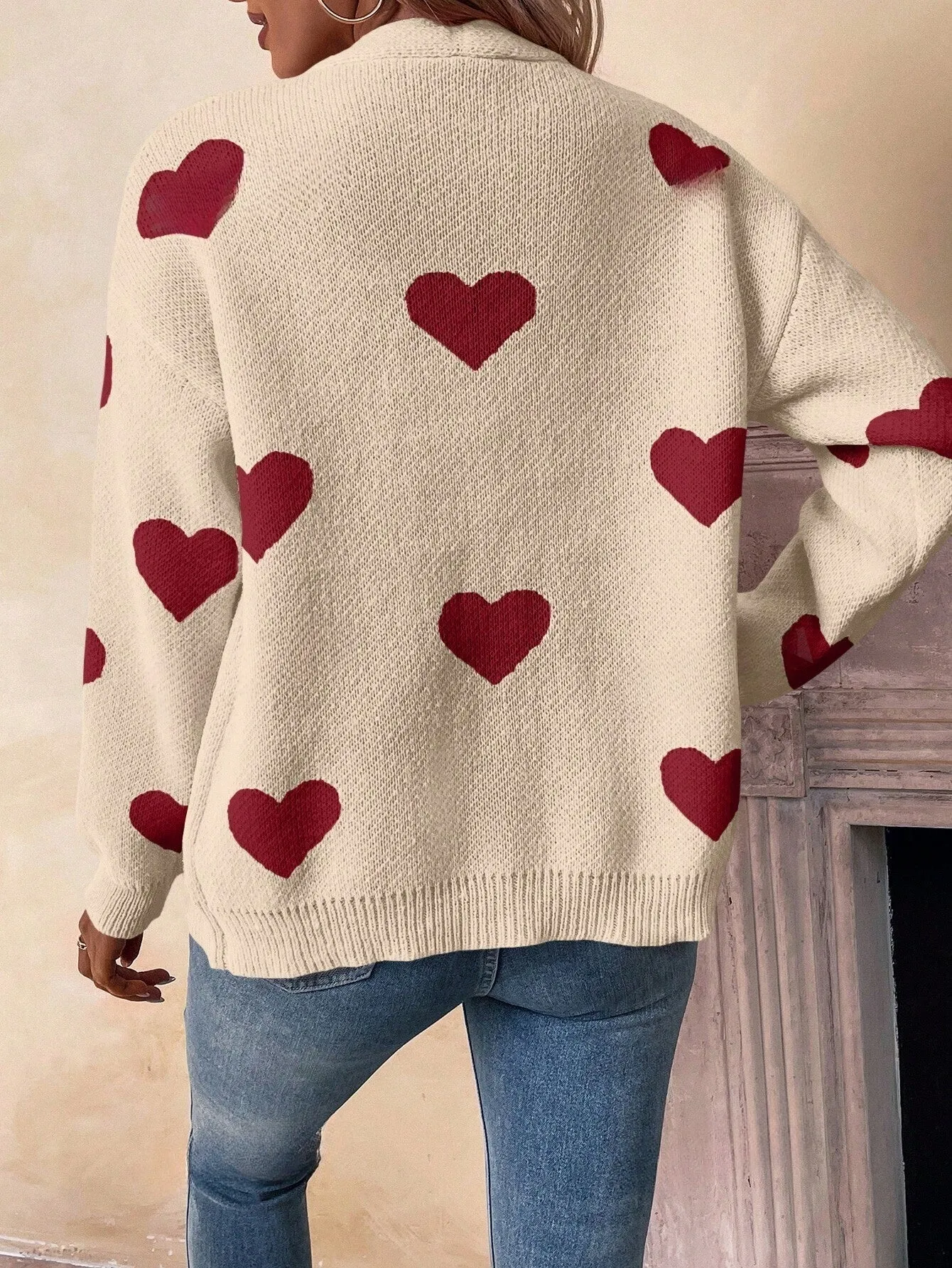 Essnce Heart Pattern Long Sleeve Cardigan