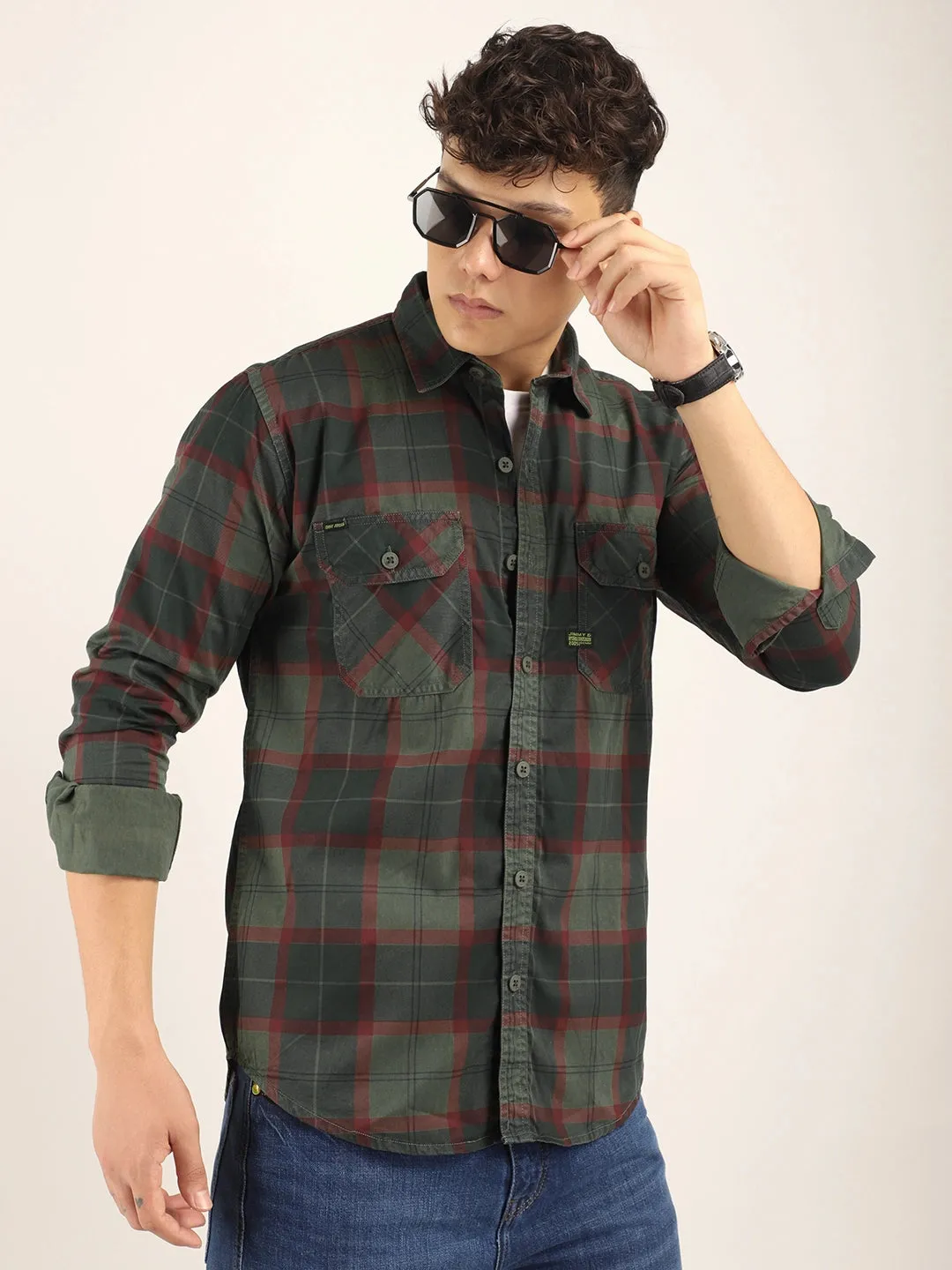 Everyday Olive Full Sleeve Check Shirt