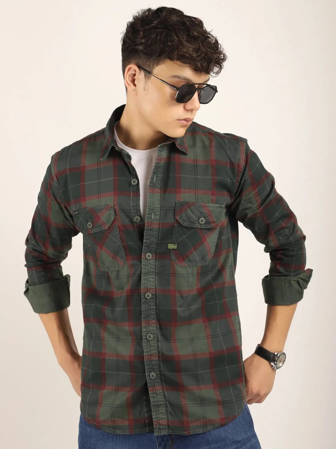 Everyday Olive Full Sleeve Check Shirt